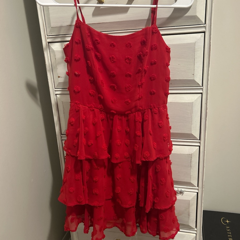 Red Layered Ruffle Dress - Picture 2 of 4
